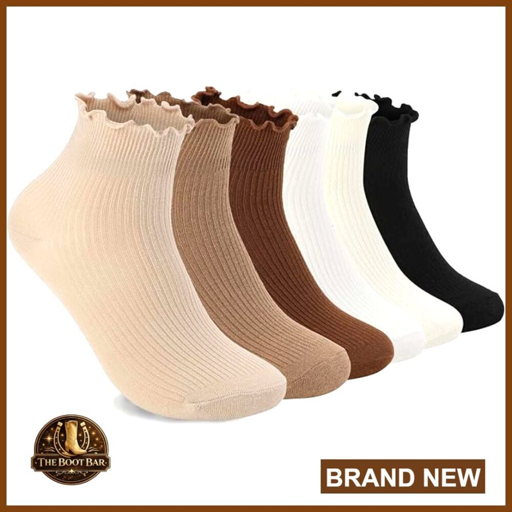 6 Pairs Women's Ruffle Ankle Socks Cotton Athletic Crew Socks